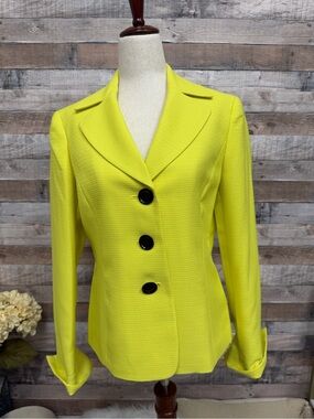Evan Picone Chartreuse Black Button Blazer 6